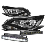 BLACK 1PC HEAD+CLEAR LENS CORNER+SMOKED LED FOG LIGHT KIT  12-14 D FOCUS