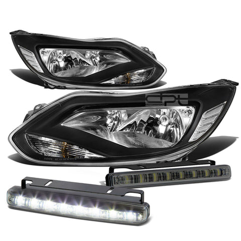 BLACK 1PC HEAD+CLEAR LENS CORNER+SMOKED LED FOG LIGHT KIT  12-14 D FOCUS