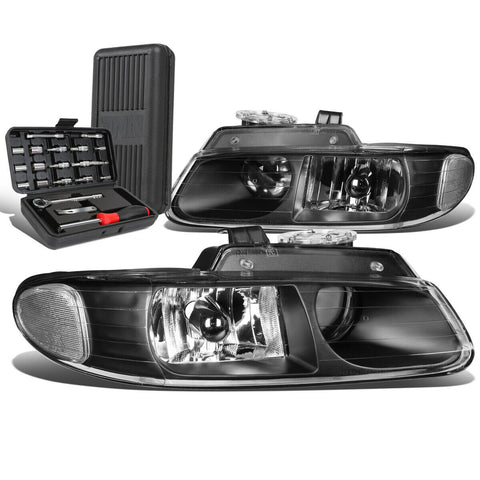 1996-1999 Grand Caravan Black/Clear Signal Projector Headlights+Too