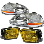 CHROME HOUSING HEAD LIGHT AMBER SIDE MARKER+YELLOW LENS FOG LAMP  96-98 CIVIC