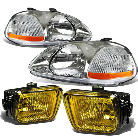 CHROME HOUSING HEAD LIGHT AMBER SIDE MARKER+YELLOW LENS FOG LAMP  96-98 CIVIC