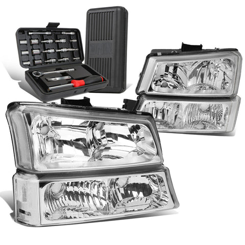 2003-2006 Chevy Silverado Chrome/Clear Side Headlight Bumper Lamps+Tool Box