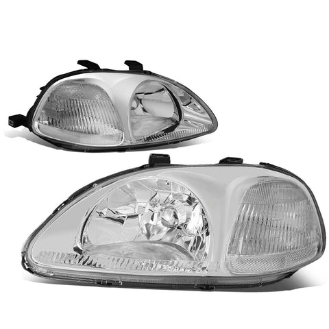 96-98 Honda Civic EK/EJ/EM Chrome Housing Clear Corner Headlight/Lamp Set