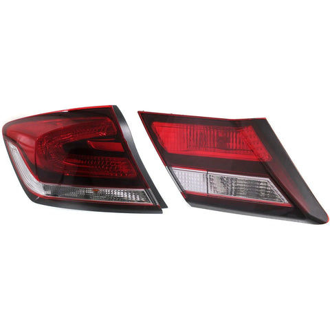Tail Light Set For 2013-2015 Honda Civic Left Inner and Outer Clear/Red Halogen