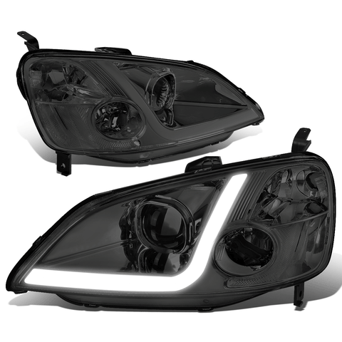 2001-2003 Civic Coupe/Sedan LED DRL Smoked/Clear Projector Headlight Lamps