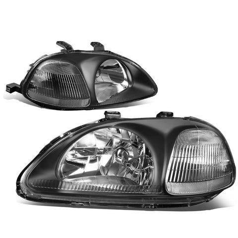 96-98 Honda Civic EK/EJ/EM Black Housing Clear Corner Headlight/Lamp Set