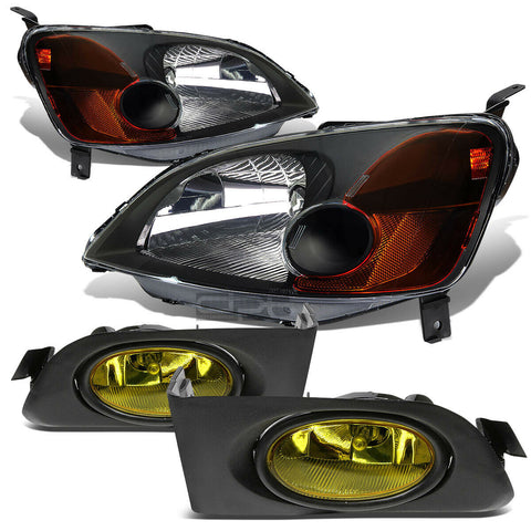 BLACK HOUSING HEAD LIGHT AMBER SIDE MARKER+YELLOW LENS FOG LAMP  01-03 CIVIC