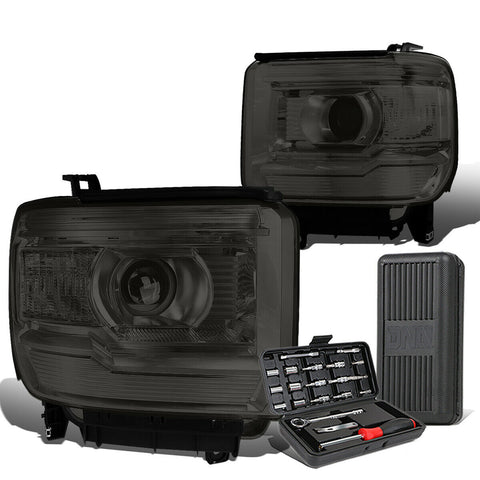 2014-2018 Sierra 1500 Pair Smoked/Clear Signal Projector Headlight+Tool Box