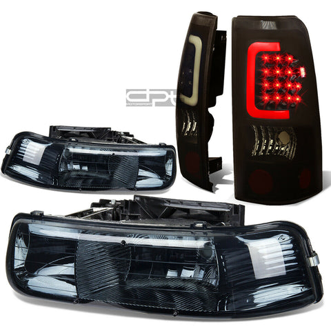99-02 SILVERADO SMOKED CRYSTAL HEADLIGHT+BLAC