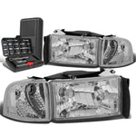 1994-2002 Dodge Ram Pickup Truck Chrome/Clear Side Headlight Lamps+Tool Box