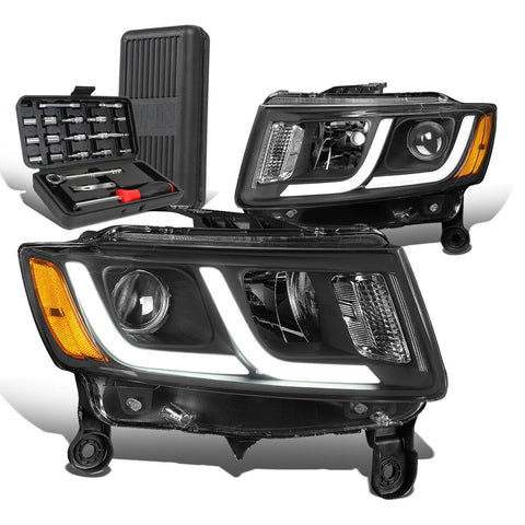 2014-2016 Grand Cherokee Pair LED Black Amber Projector Headlights+Too