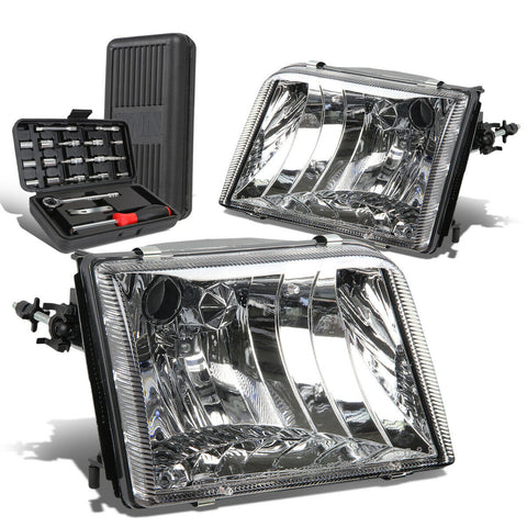 1993-1997 d Ranger Pickup Pair Chrome Crystal Headlight Lamps+Tool Box