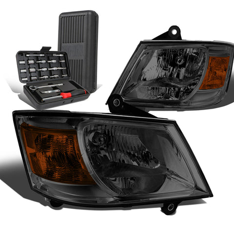 2008-2010 Dodge Grand Caravan Pair Smoked/Amber Signal Headlights+Too