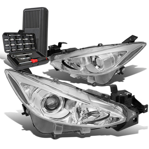 2014-2016 Mazda 3 Pair Chrome Clear Signal Projector Headlight Lamp+Tool Box