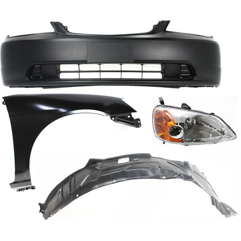 Bumper Cover Fender Liner Kit For 2001-2003 Honda Civic Front Sedan