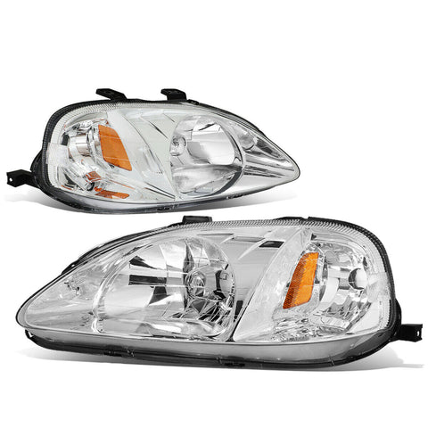 1999-2000 Honda Civic EK/EJ/EM Chrome Housing Amber Side Headlight/Lamp Set