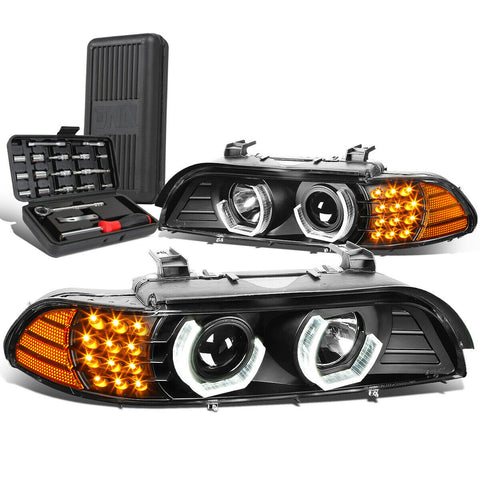 1996-2003 BMW E39 3D LED Turn Signal Black Projector Headlight Lamp+Tool Box