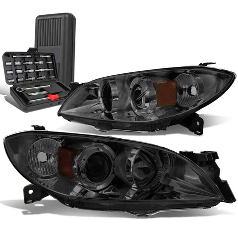 2004-2009 Mazda 3 Sedan Smoked/Amber Signal Projector Headlights+Too