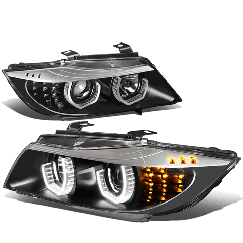 2006-2008 BMW 3-Series E90 Dual LED U- Halo Projector Headlight Head Lamps