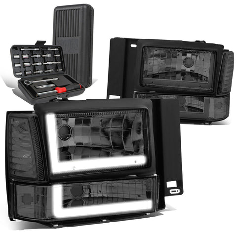 1991-1994 d Explorer LED DRL Tube Smoked Headlights Bumper Lamps+Tool Box
