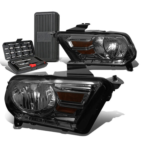 2010-2014 d Mustang Smoked/Amber Signal Headlight Head Lamps+Tool Box
