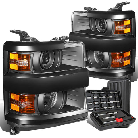 2015-2019 Silverado 2500HD Black Amber Signal Projector Headlight+Tool Box