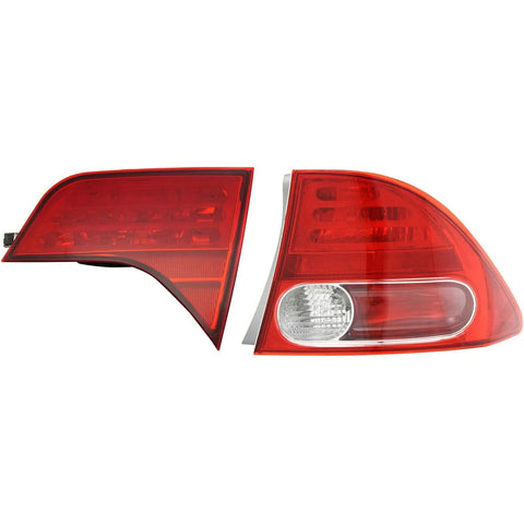 Tail Light Set For 2006-2008 Honda Civic Right Inner and Outer Clear/Red Halogen