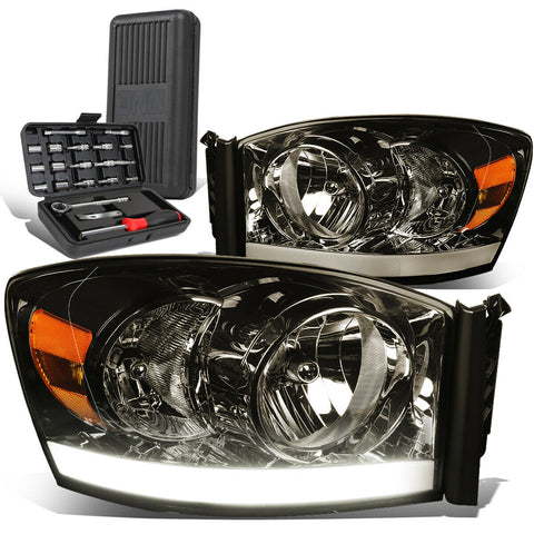 2006-2009 Dodge Ram 1500 LED DRL Smoked/Amber Turn Signal Headlight+Tool Box