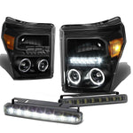 BLACK DUAL HALO PROJECTOR+LED DRL HEADLIGHT+FOG LIGHT SET  11-16 SUPERDUTY