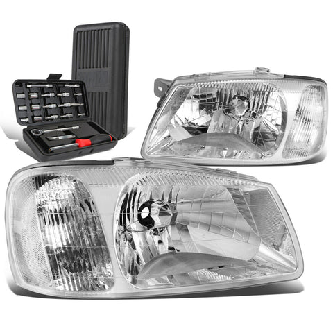 2000-2002 Accent Pair Chrome Housing Clear Side Bumper Headlights+Too