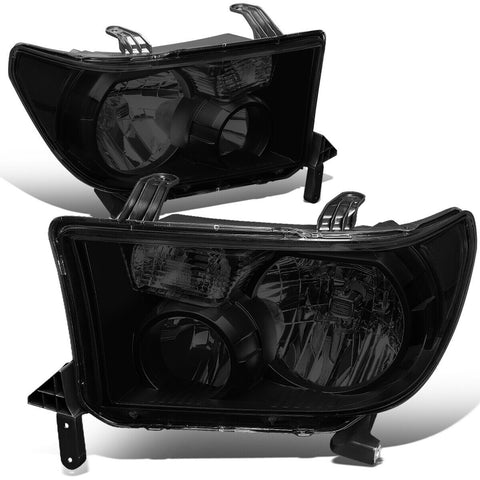 08-17 Toyota Sequoia Tundra Pair Smoked Housing Clear Corner Headlight Lamps
