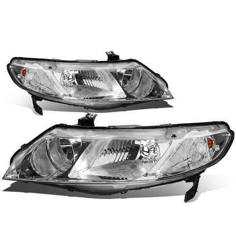 2006-2011 Honda Civic Fd/Fa Pair Chrome Housing Clear Side Headlight/Lamp
