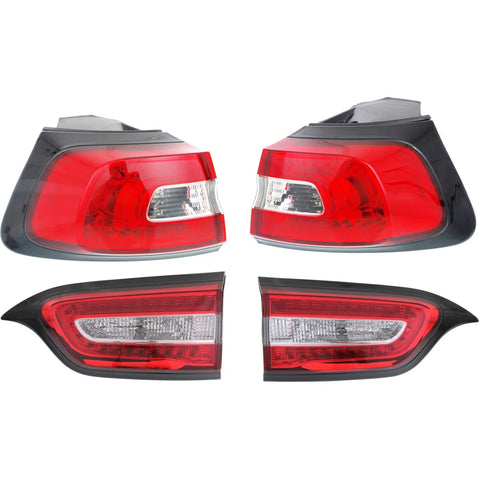 Halogen/LED Tail Light Set For 2014-17 Jeep Cherokee Clr/Rd w/Innr/Outr/Blbs 4Pc