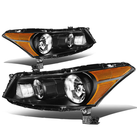 2008-2012 Honda Accord Pair Black Housing Amber Corner Headlight/Lamp Set