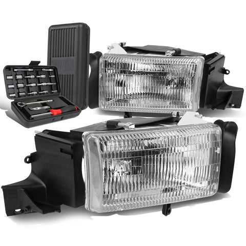 1994-2002 Dodge Ram 1500 2500 3500 Truck Chrome Headlight Lamps+Tool Box