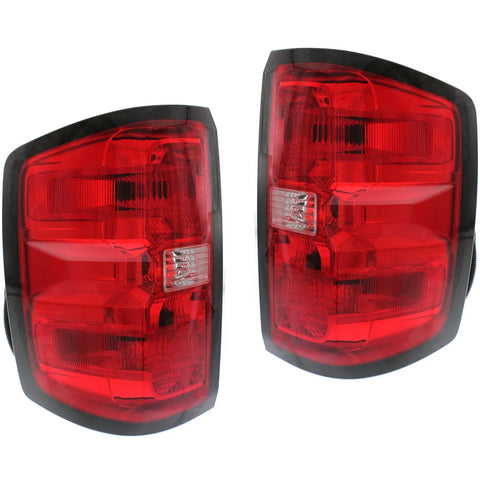 Halogen Tail Light Set For 2014-15 Chevy Silverado 1500 Clear/Red w/ Bulbs 2Pcs