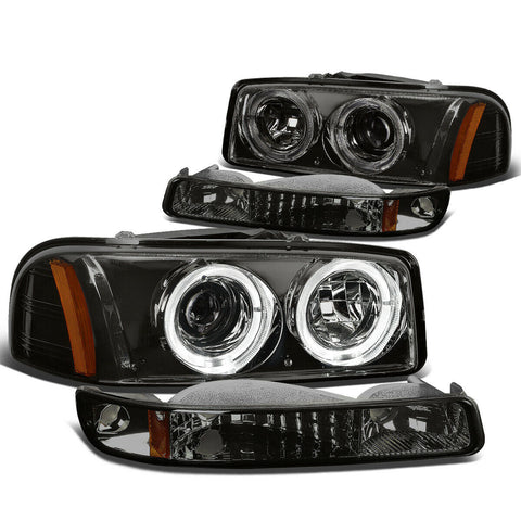 1999-2006 Sierra 1500 2500 LED Halo Projector Headlight Bumper Lamps Smoked