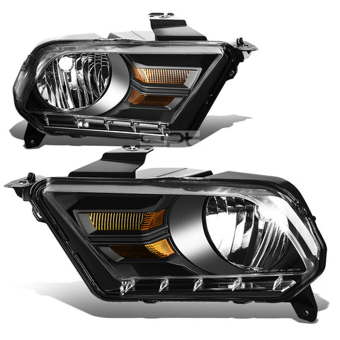 2010-2014 d Mustang Pair Black Housing Amber Corner Headlight/Lamp Set