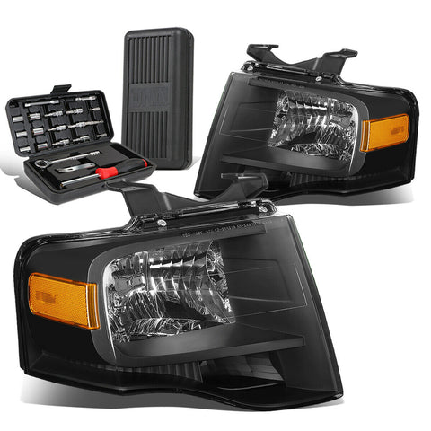 2007-2014 d Expedition Pair Black/Amber Side Headlight Head Lamp+Tool Box