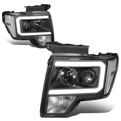 2009-2014 d F-150 LED DRL Tube Projector Headlight Lamp Left+Right Black