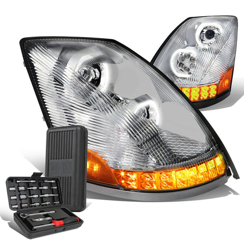 2004-2018 Volvo VN VNL LED DRL Tube Sequential Projector Headlights+Too