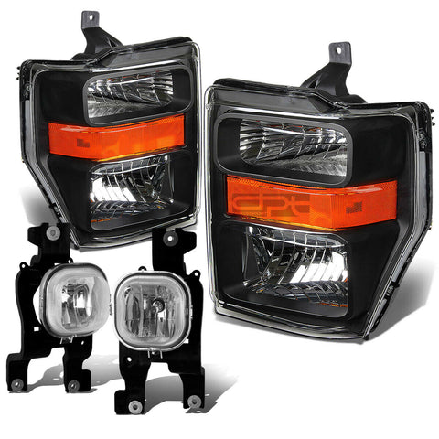 08-10 SUPERDUTY BLACK AMBER HEADLIGHT+TURN SIGNAL LAMP+CHROME OE FOG LIGHT