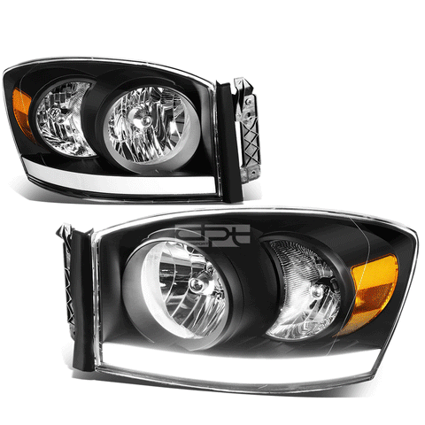 [LED DRL] 06-09 Dodge Ram 1500/2500/3500 Black Housing Amber Corner Headlight
