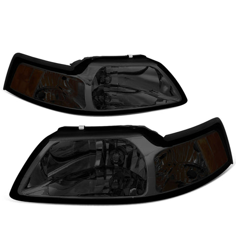 1999-2004 d Mustang Pair Smoked Housing Amber Corner Headlight/Lamp Set