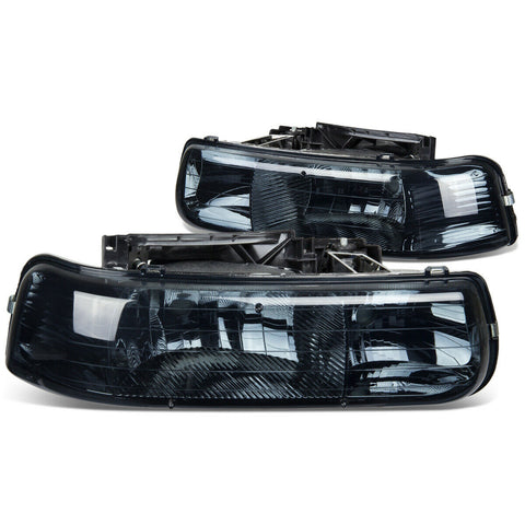 1999-2002 Chevy Silverado Pair Chrome Housing Smoked Lens Headlight/Lamp Set
