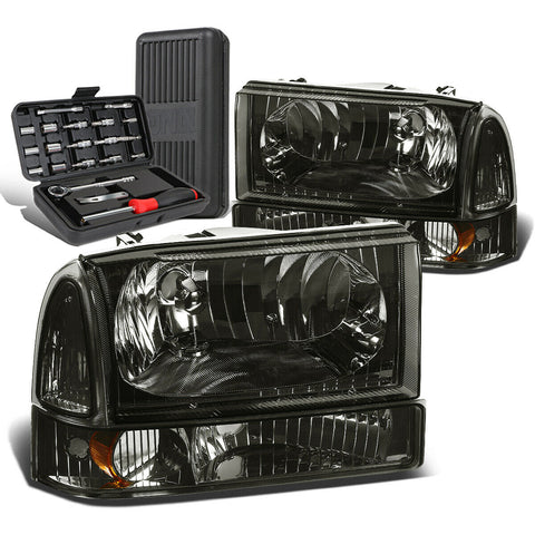 1999-2004 d Super Duty Pair Smoked/Amber Signal Headlight Lamps+Tool Box