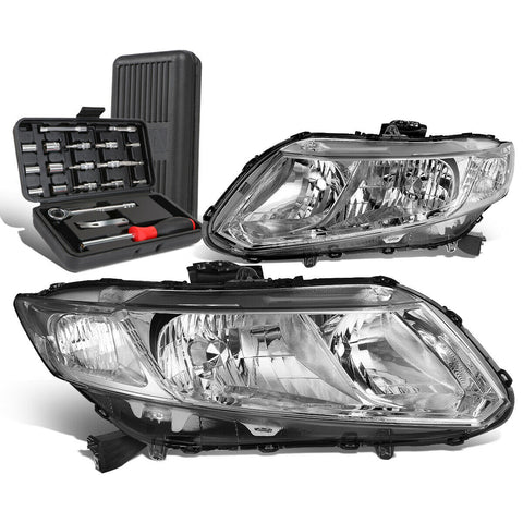 2012-2015 Honda Civic Pair Chrome/Clear Signal Headlight Lamp LH+RH+Tool Box
