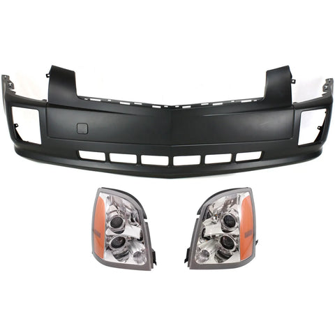 Bumper Cover and Headlight Kit For 2004-2009 Cadillac SRX Front Primed Halogen