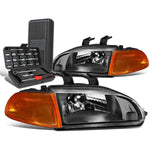 1992-1995 Honda Civic Black Housing Clear Signal Headlight Lamps+Tool Box