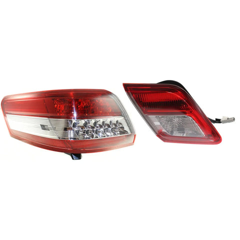 Tail Light Set For 2010-2011 Toyota Camry Left Inner and Outer Clear/Red Halogen